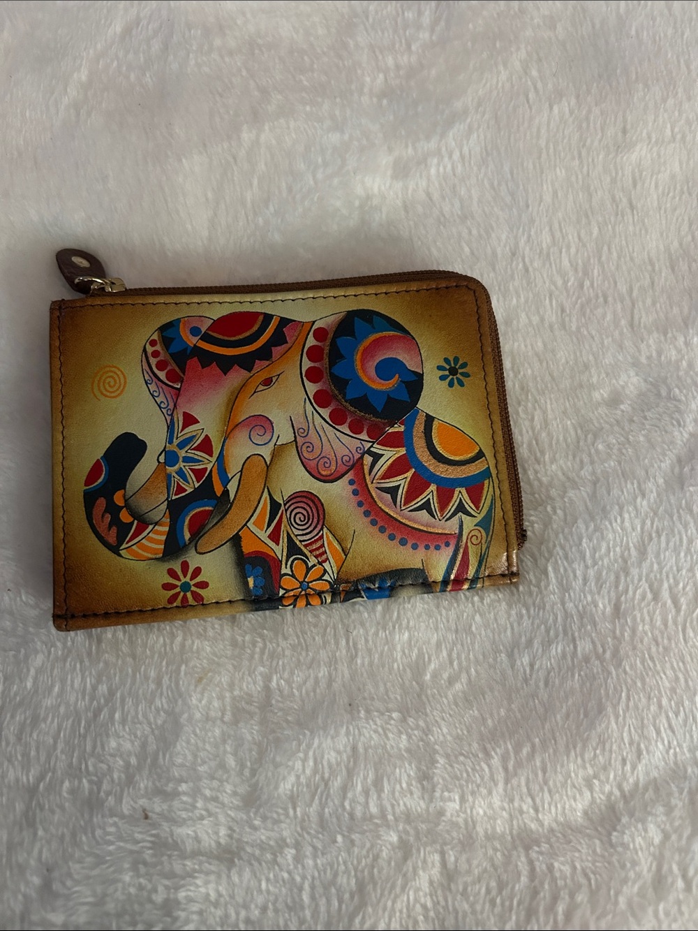 Anuschka Multicolor Elephant Zip Card Holder
